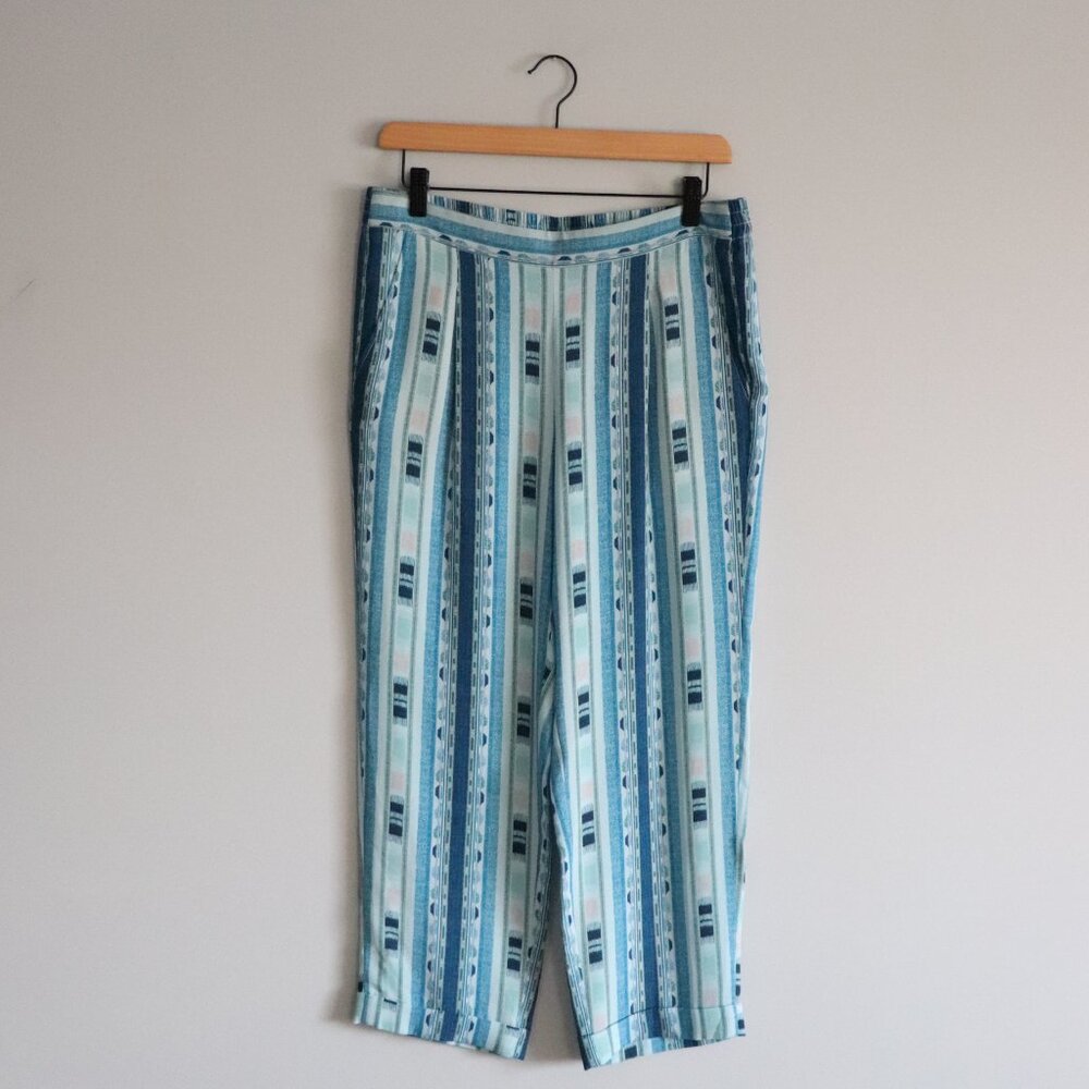 BCBG MaxAzria Cedric Ikat Vertical Striped Crop High Rise Summer Trouser Pants M - Picture 2 of 12